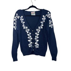 CSL Cherry Stix Ltd Small‎ Vintage Blue Cottagecore Floral Embroidered Cardigan